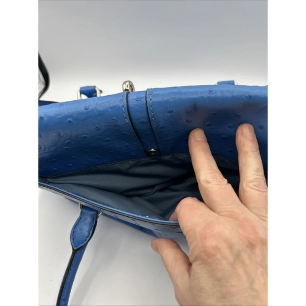 Milly Satchel Bag Women Cobalt Blue Ostrich Embossed Leather Satchel Crossbody